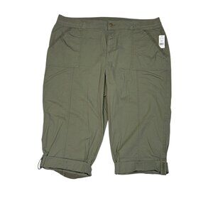 *New DIP Capri Pant Womens Plus 22 Green Soft Utility W/Extended Waist Cargo